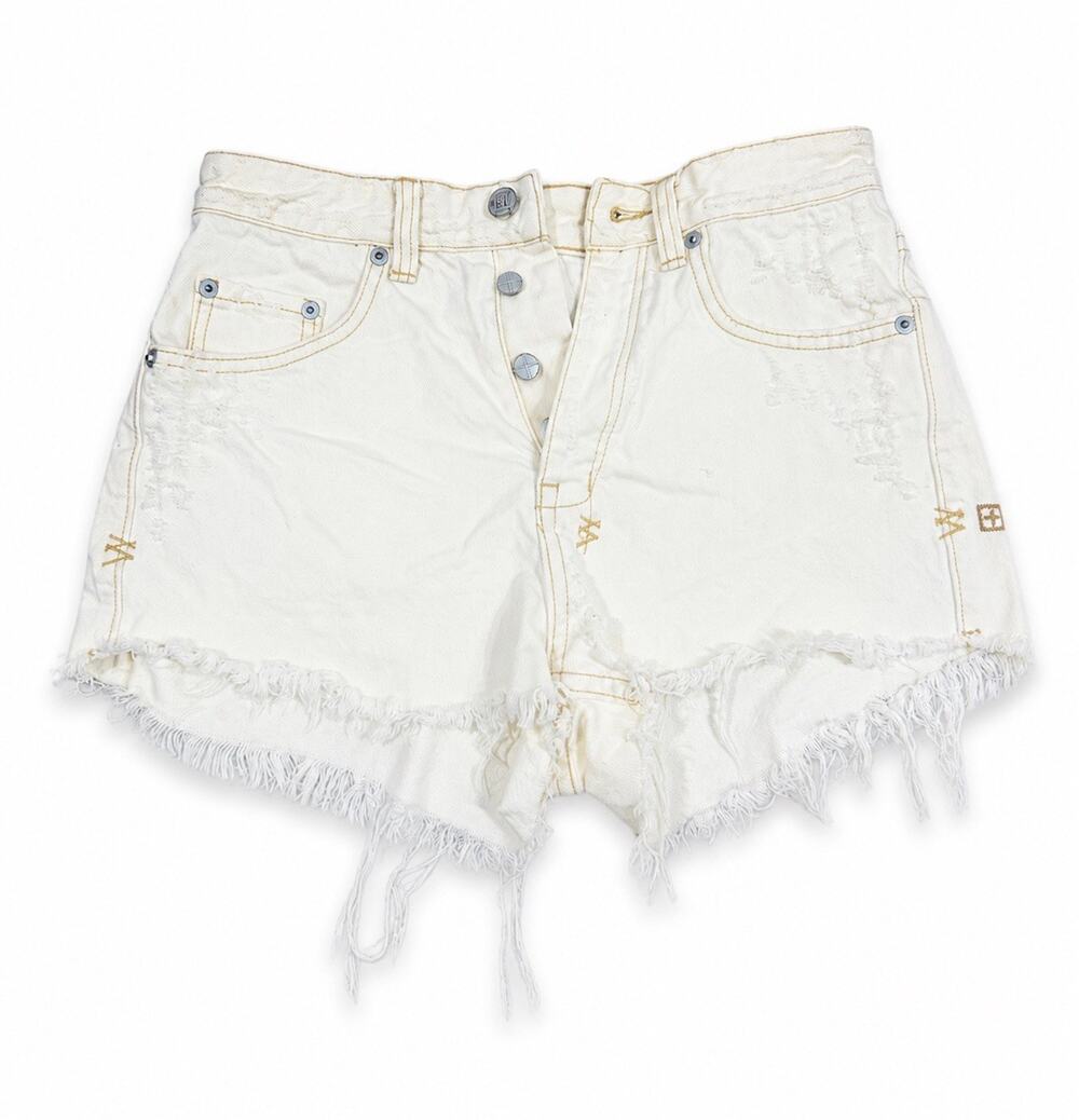 Ksubi Denim Shorts 25 Tongue N Cheek Cut Off Shorts Wicked White Raw Hem Cotton